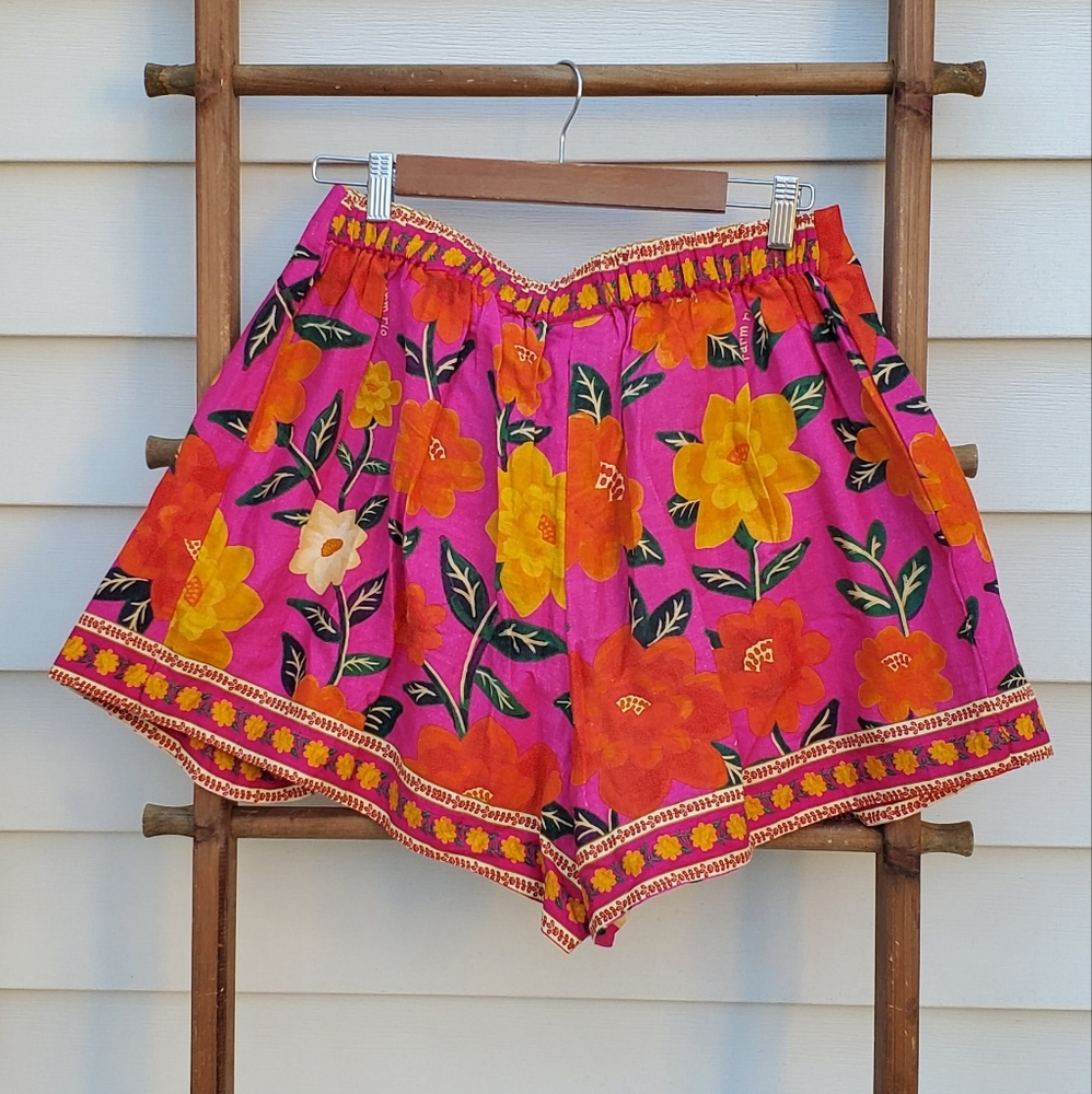 FARM Rio Floral High Waist Shorts in Pink and Orange - Picture 8 of 12
